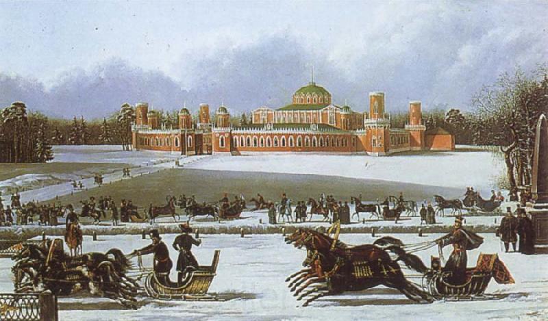 unknow artist Sleigh Races in the Petrovsky Park Spain oil painting art